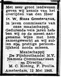 Overlijdensbericht W. (Willem) MG (1948)